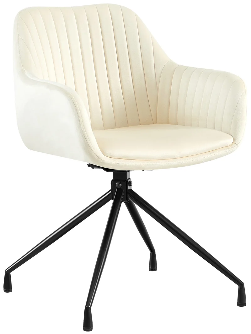Fauteuil en velours crème à piétement étoile en métal noir – Chaise confortable style contemporain 10_0007239