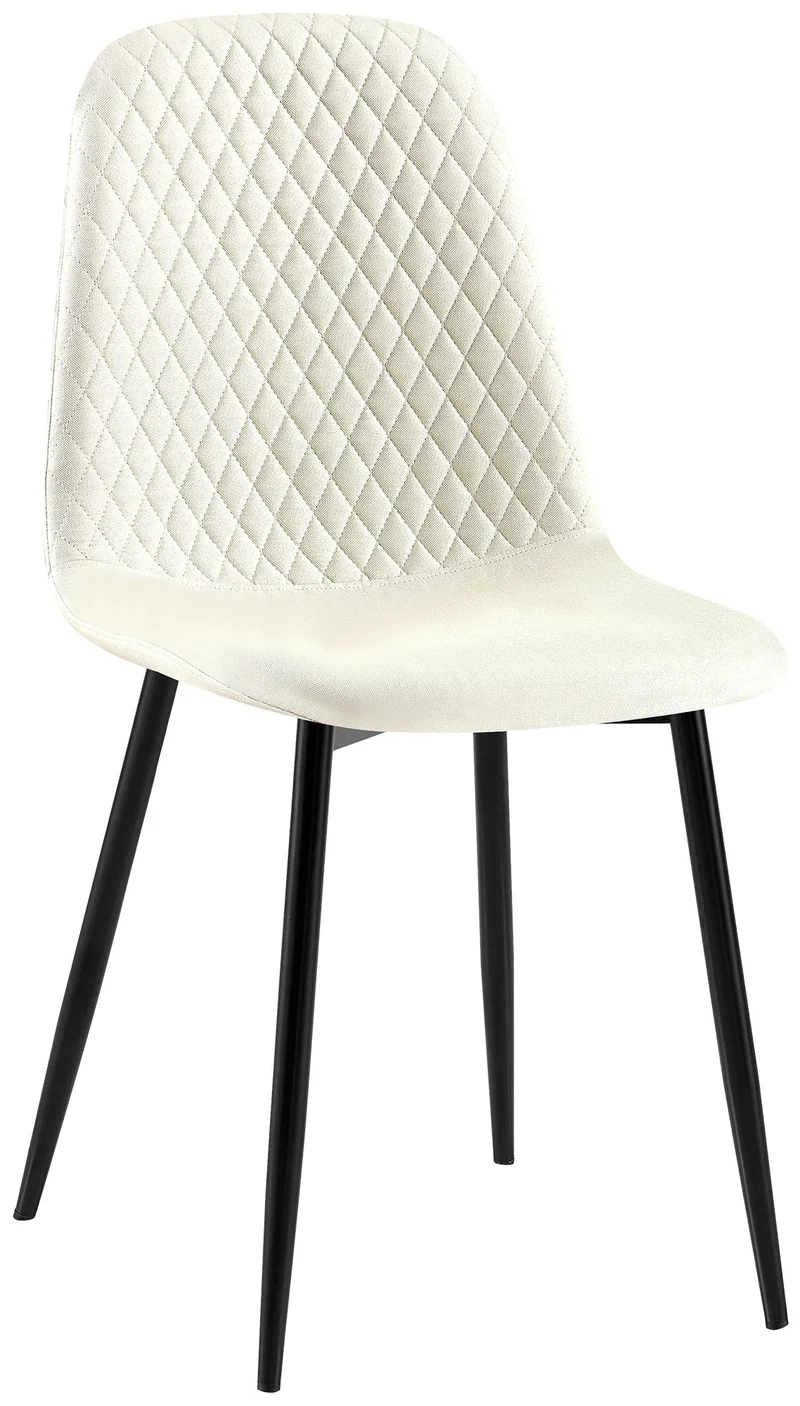Chaise de salle à manger x1 coutures décoratives losanges assise en tissu cème pieds métal noir mat 10_0007276