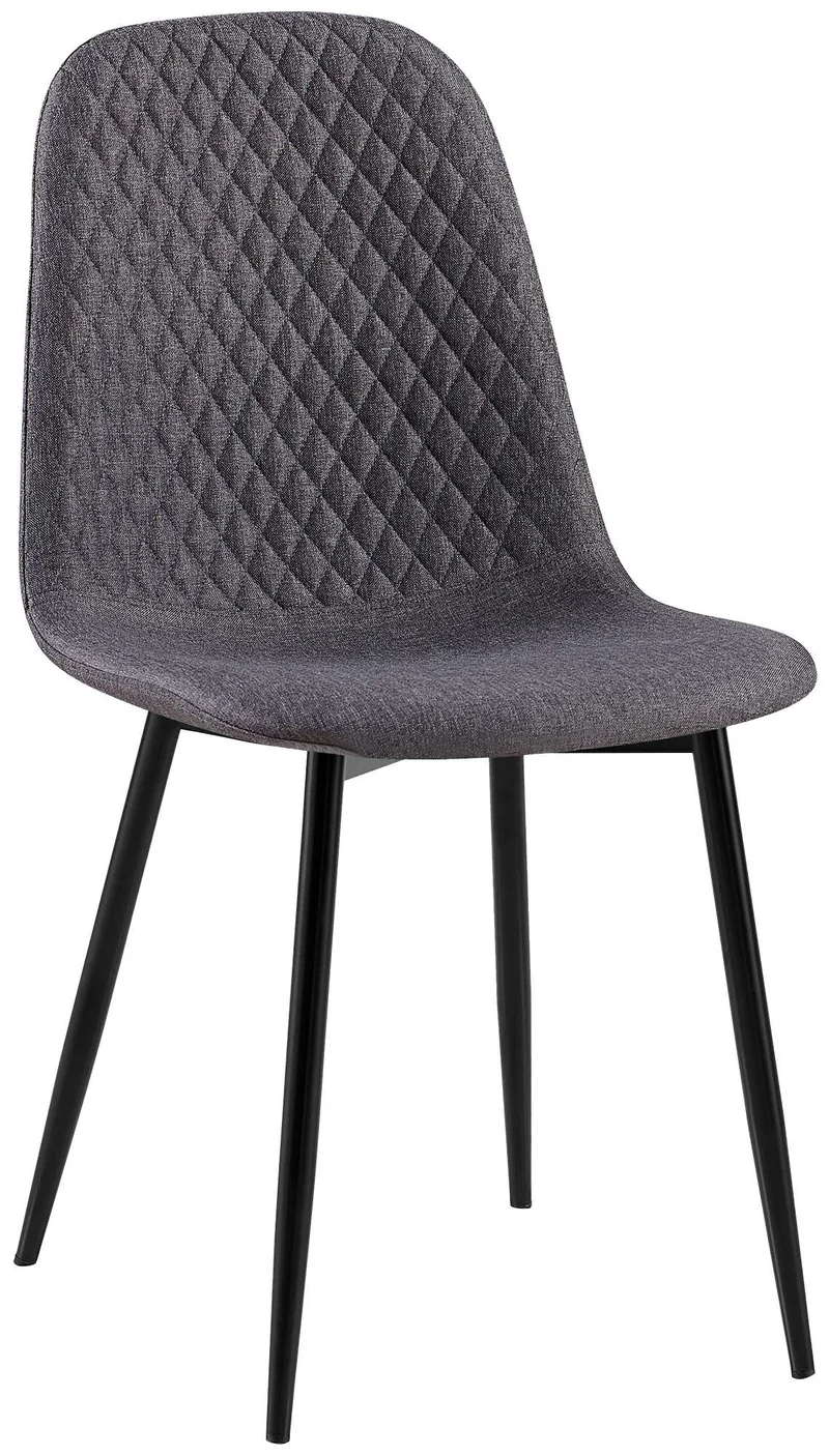 Chaise de salle à manger x1 coutures décoratives losanges assise en tissu gris foncé pieds métal noir mat 10_0007272