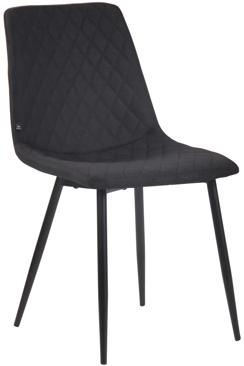 Chaise de salle à manger x1 coutures décoratives en losange assise en tissu noir et pieds métal noir 10_0007277