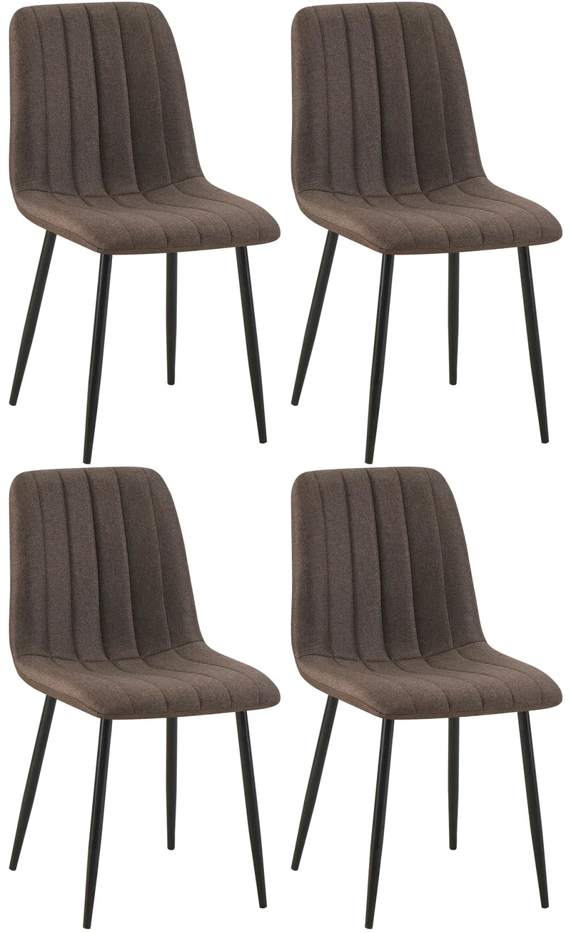Chaises de salle à manger x4 coutures décoratives verticales assise en tissu marron pieds en métal noir 10_0007500