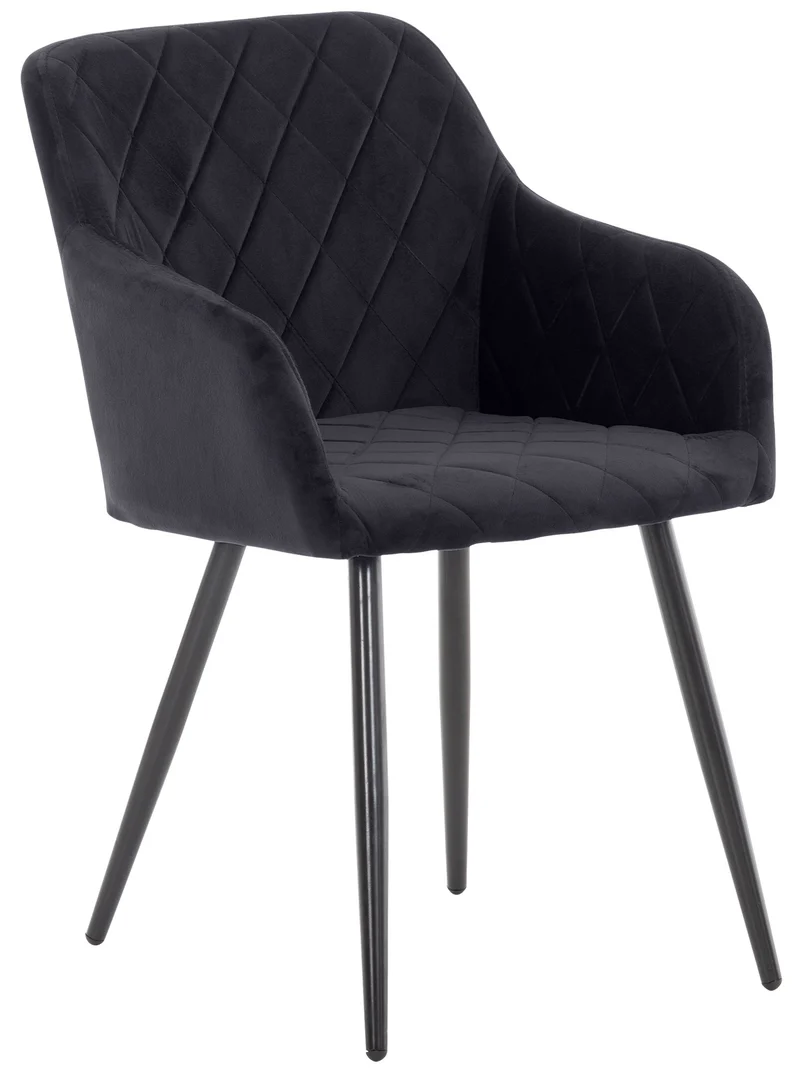 Chaise de salle à manger x1 design retro coutures décoratives en losanges assise en velours noir 10_0007230