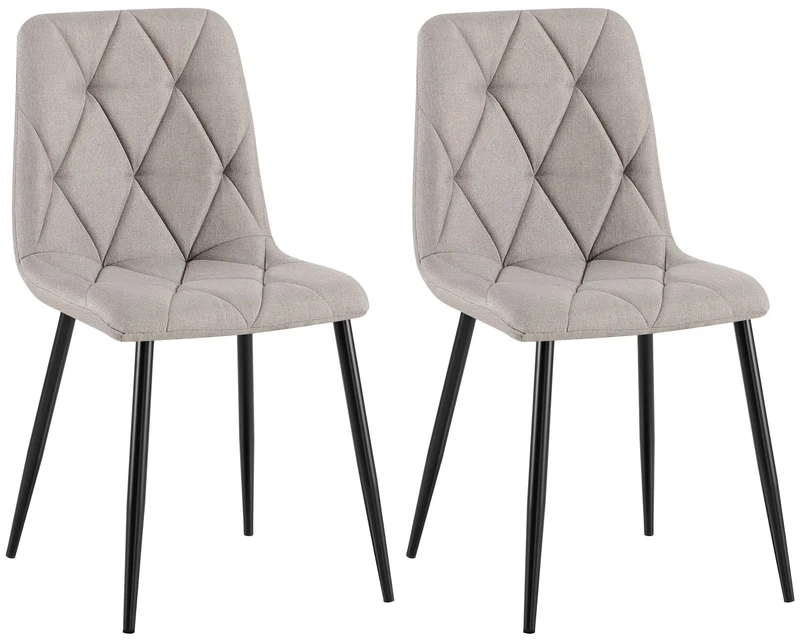 Lot de 2 chaises de salle à manger design moderne surpiqûres en losange tissu gris clair et cadre métal noir 10_0007606
