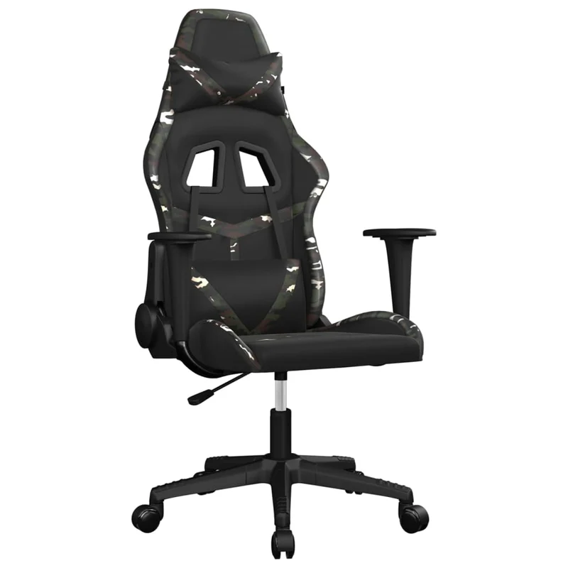 Fauteuil de bureau chaise gaming sur roulettes accoudoirs design camouflage en PVC vert DEC025966