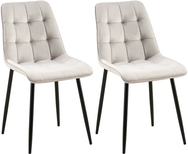 Lot de 2 chaises de salle à manger coutures décoratives carrées en velours gris cadre métal noir 10_0007478