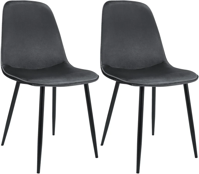 Lot de 2 chaises de salle à manger élégantes et minimalistes en velours gris foncé cadre en métal noir 10_0007411