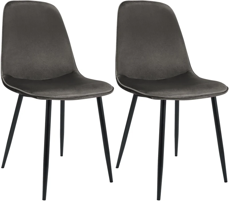 Lot de 2 chaises de salle à manger élégantes et minimalistes en velours anthracite cadre en métal noir 10_0007350