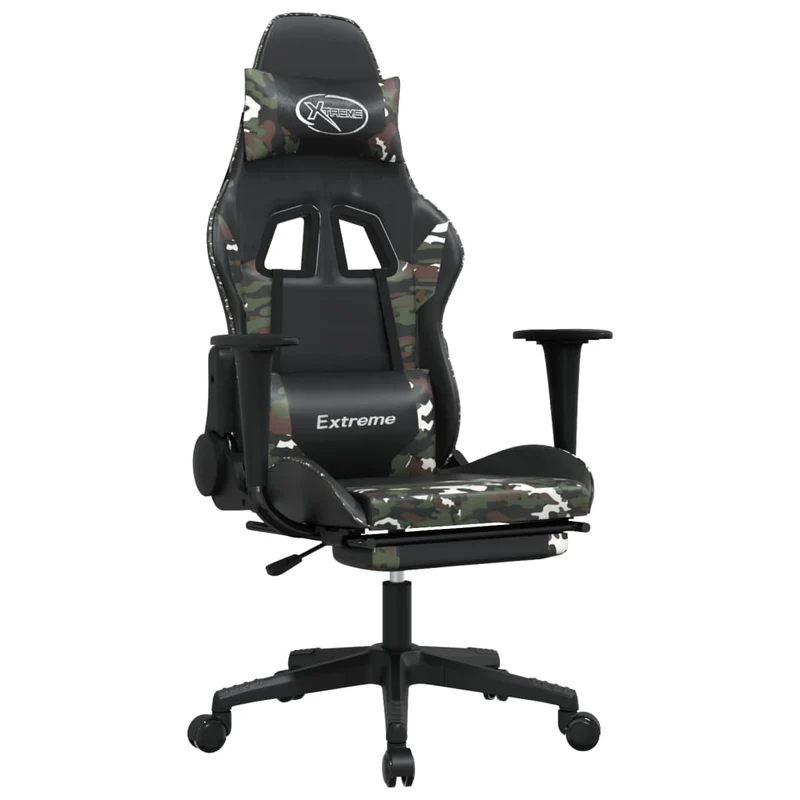 Fauteuil de bureau chaise gaming sur roulettes avec repose-pied design camouflage PVC DEC025759