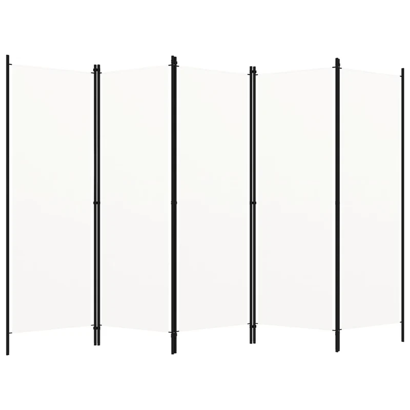 Paravent séparateur de pièce cloison 5 panneaux 250 x 180 cm en tissu blanc et fer DEC030945