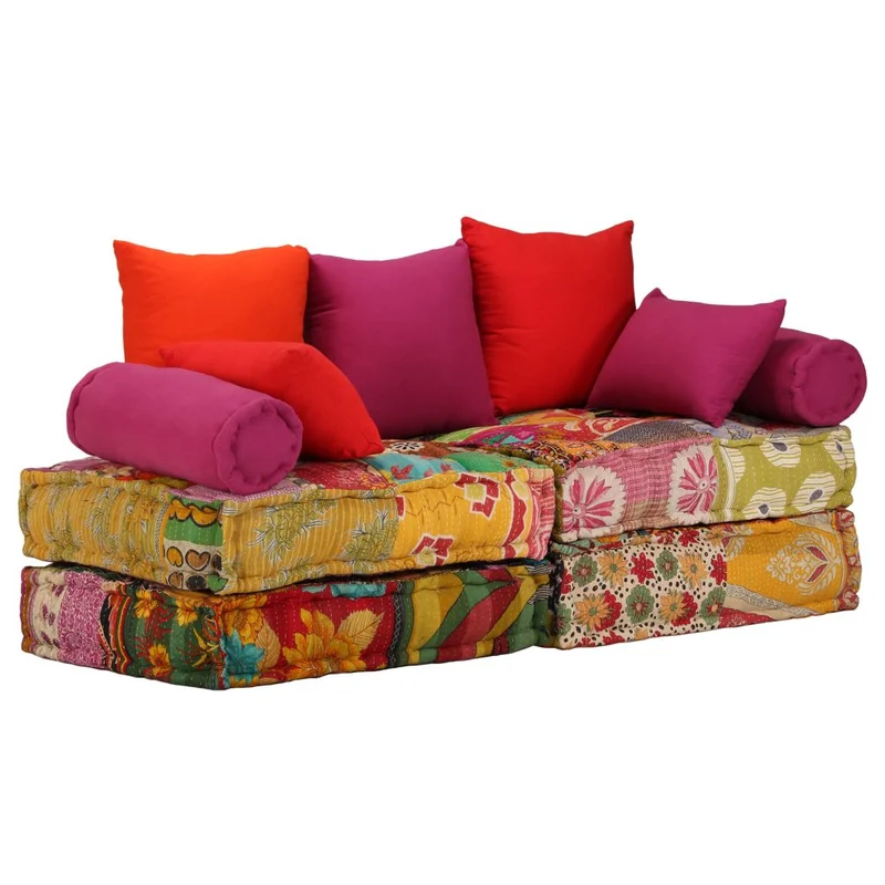 Coussins de sol poufs modulaire chaise longue en tissu 2 places en tissu Patchwork DEC021229