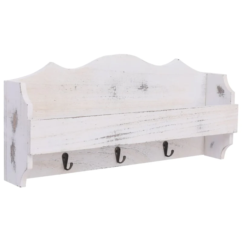 Porte-manteau mural Blanc avec 3 crochets 50x10x23 cm Bois DEC024210