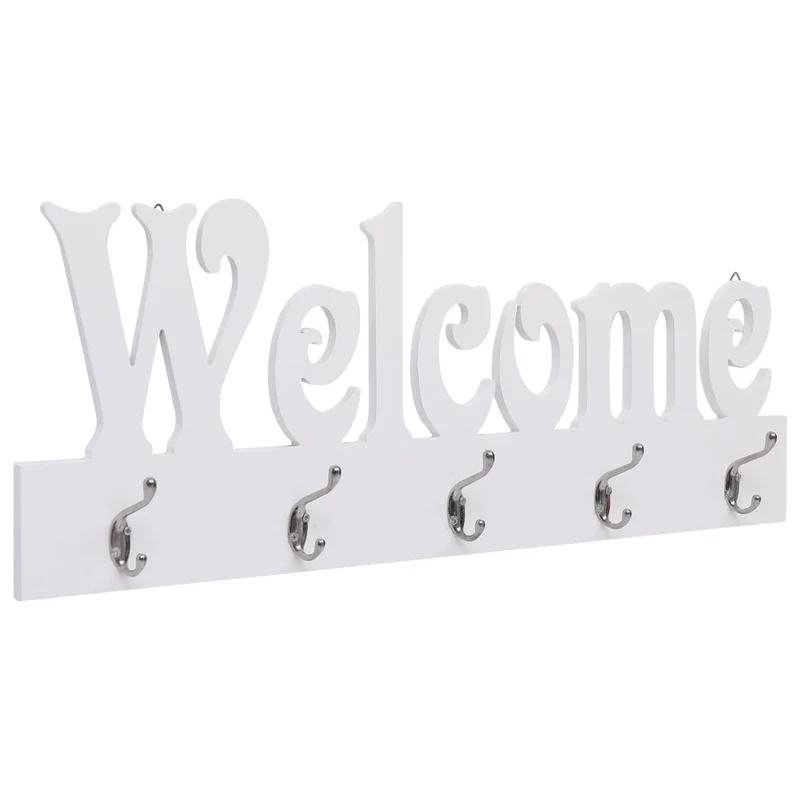 Porte-manteau mural en MDF blanc motif WELCOME avec 4 crochets 74x29,5 cm DEC024226