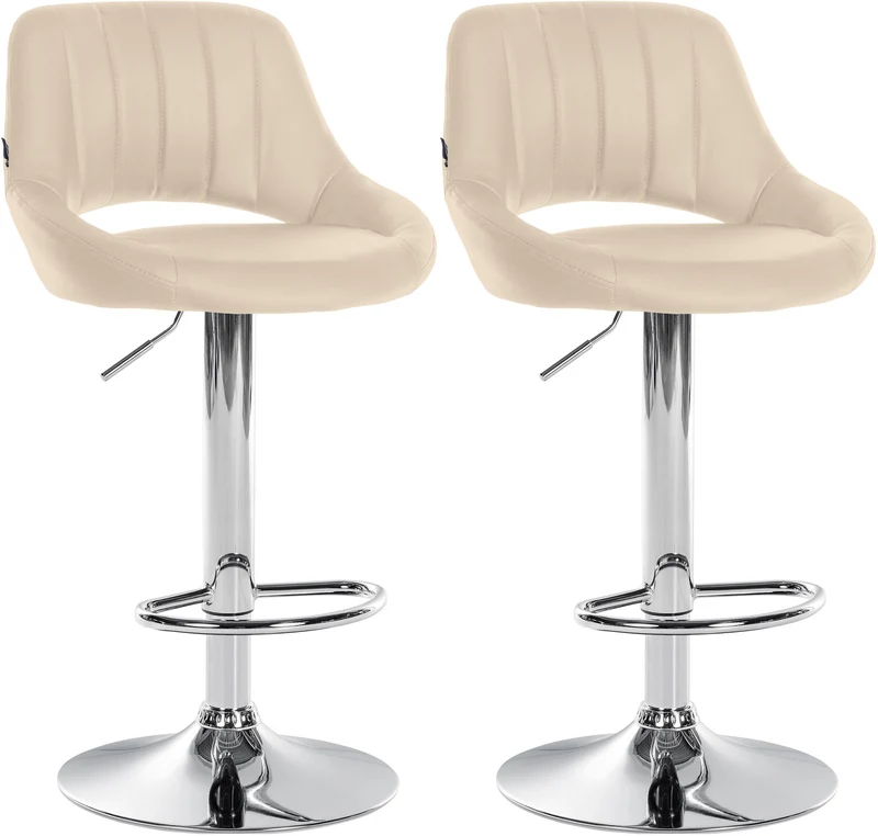 Lot de 2 tabourets de bar avec repose-pieds en forme d'arc assise en similicuir crème cadre en métal TDB10751