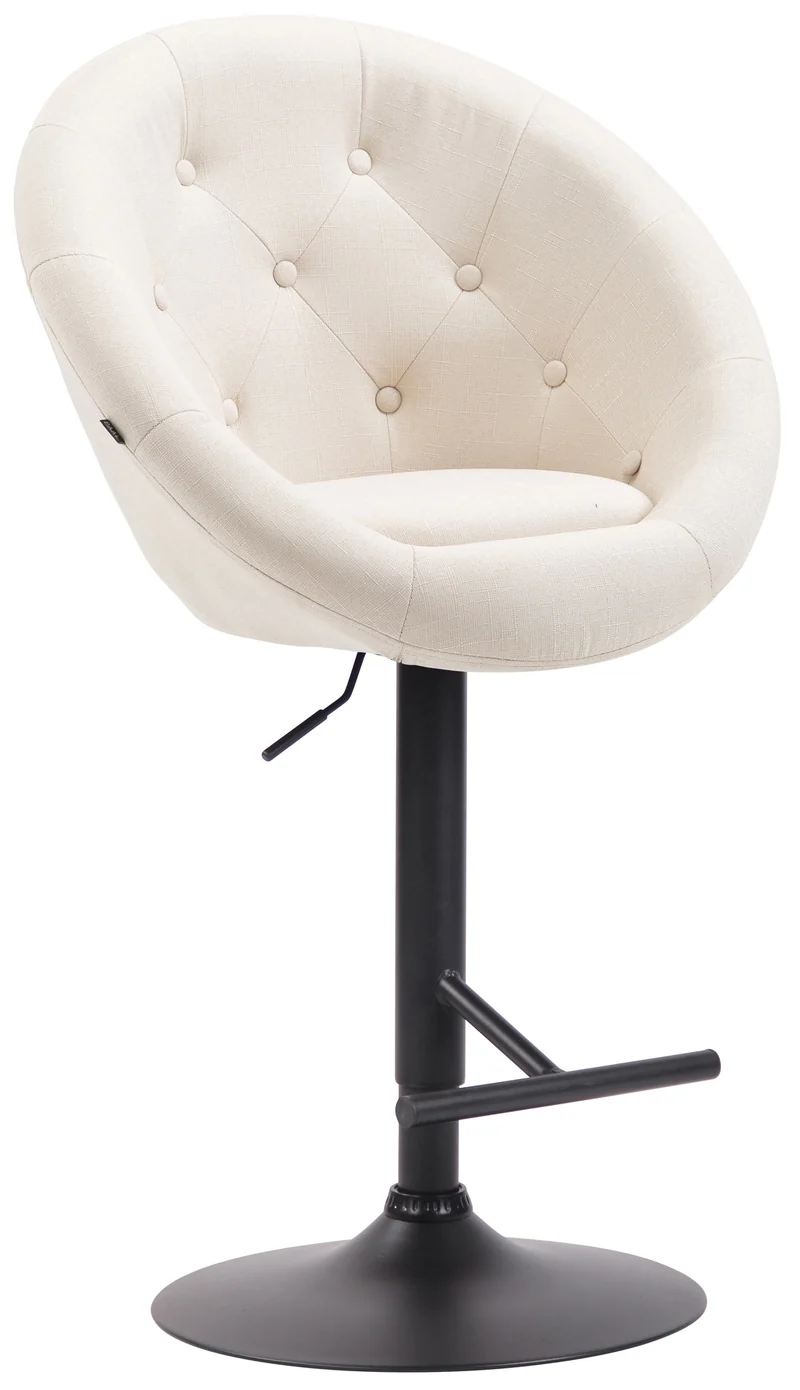 Tabouret de bar design moderne forme œuf capitonné avec repose-pieds en métal noir tissu crème TDB10323