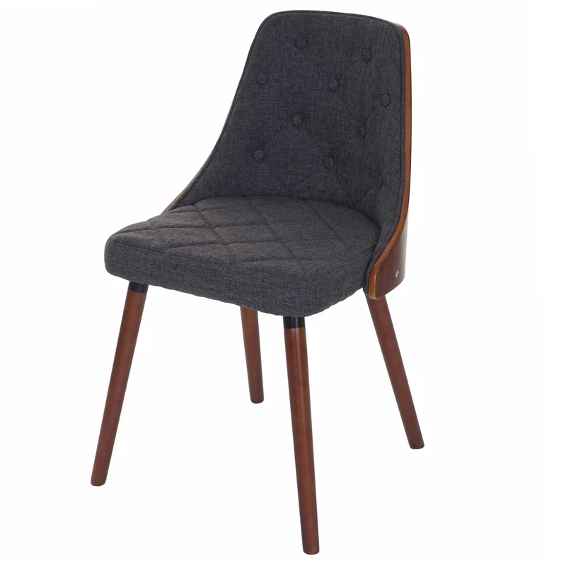 Chaise à manger visiteur bureau capitonné aspect noyer courbé en tissu noir gris 04_0002201