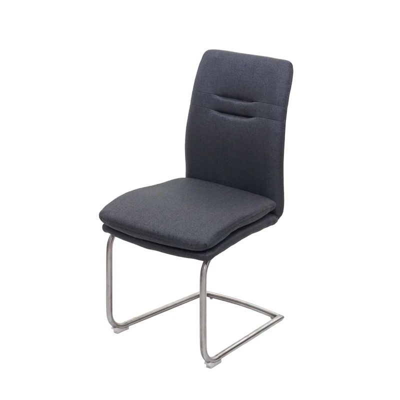 Chaise de salle à manger cuisine en tissu gris foncé et acier inoxydable coutures décoratives 04_0002266