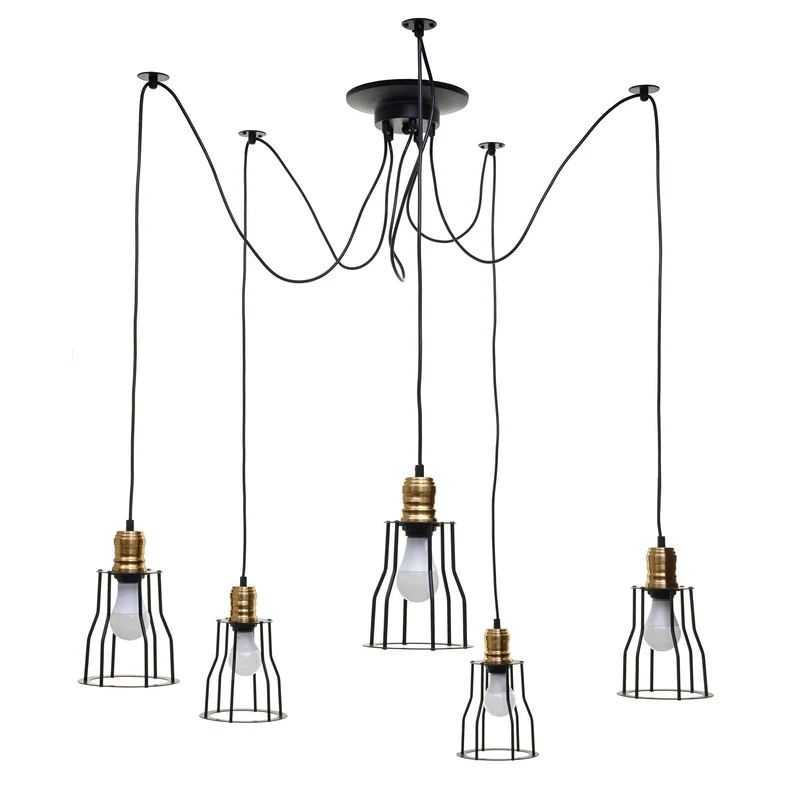 Lustre lampe suspendue design industriel réglable en hauteur noir 5x abat-jour 04_0003597