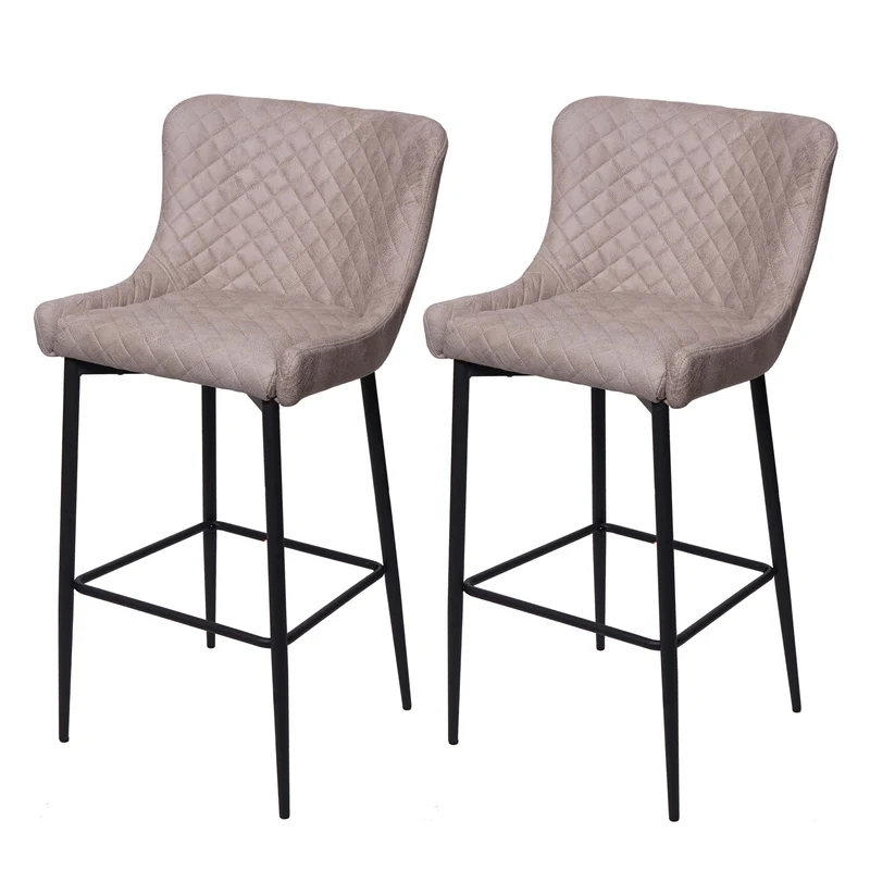 Lot de 2 tabourets de bar chaises de comptoir en tissu gris design chic et rétro 04_0000157