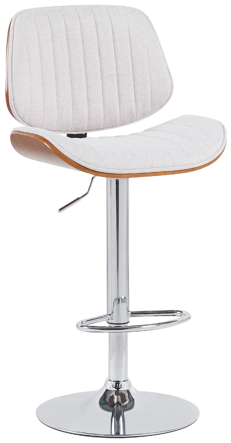 Tabouret de bar x1 style rétro moderne assise en tissu crème bois noyer et cadre métal chromé 10_0006340