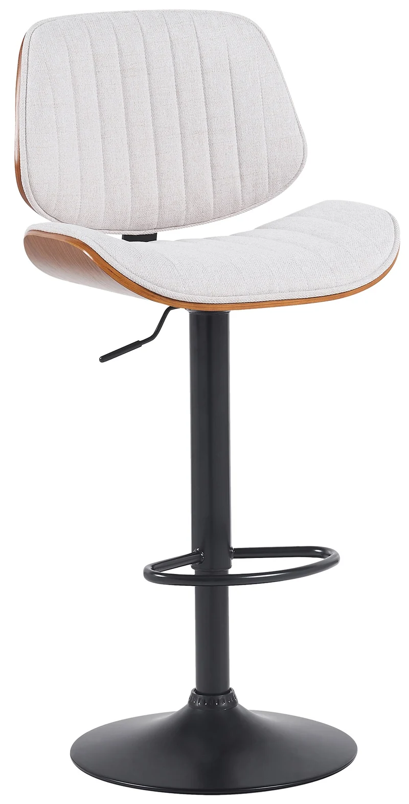 Tabouret de bar x1 style rétro moderne assise en tissu blanc bois noyer et cadre métal noir 10_0006267
