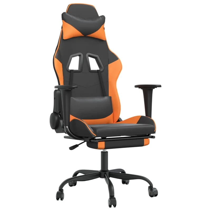 Fauteuil de bureau chaise gaming sur roulettes avec repose-pieds en PVC noir et orange DEC025787