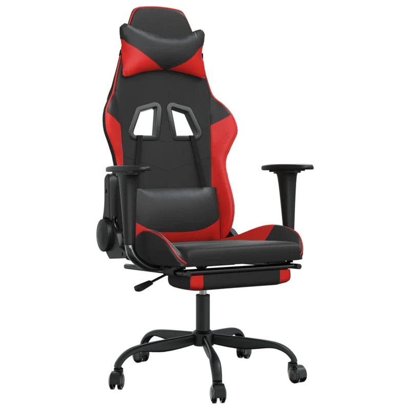 Fauteuil de bureau chaise gaming avec coussin lombaire avec repose-pieds en PVC noir et rouge PVC DEC025859