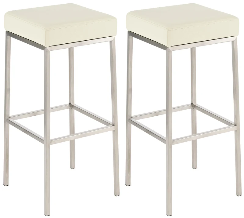 Lot de 2 tabourets de bar avec repose-pieds design hauteur 80 cm simple assise en PVC crème support en acier inoxydable 10_0004360
