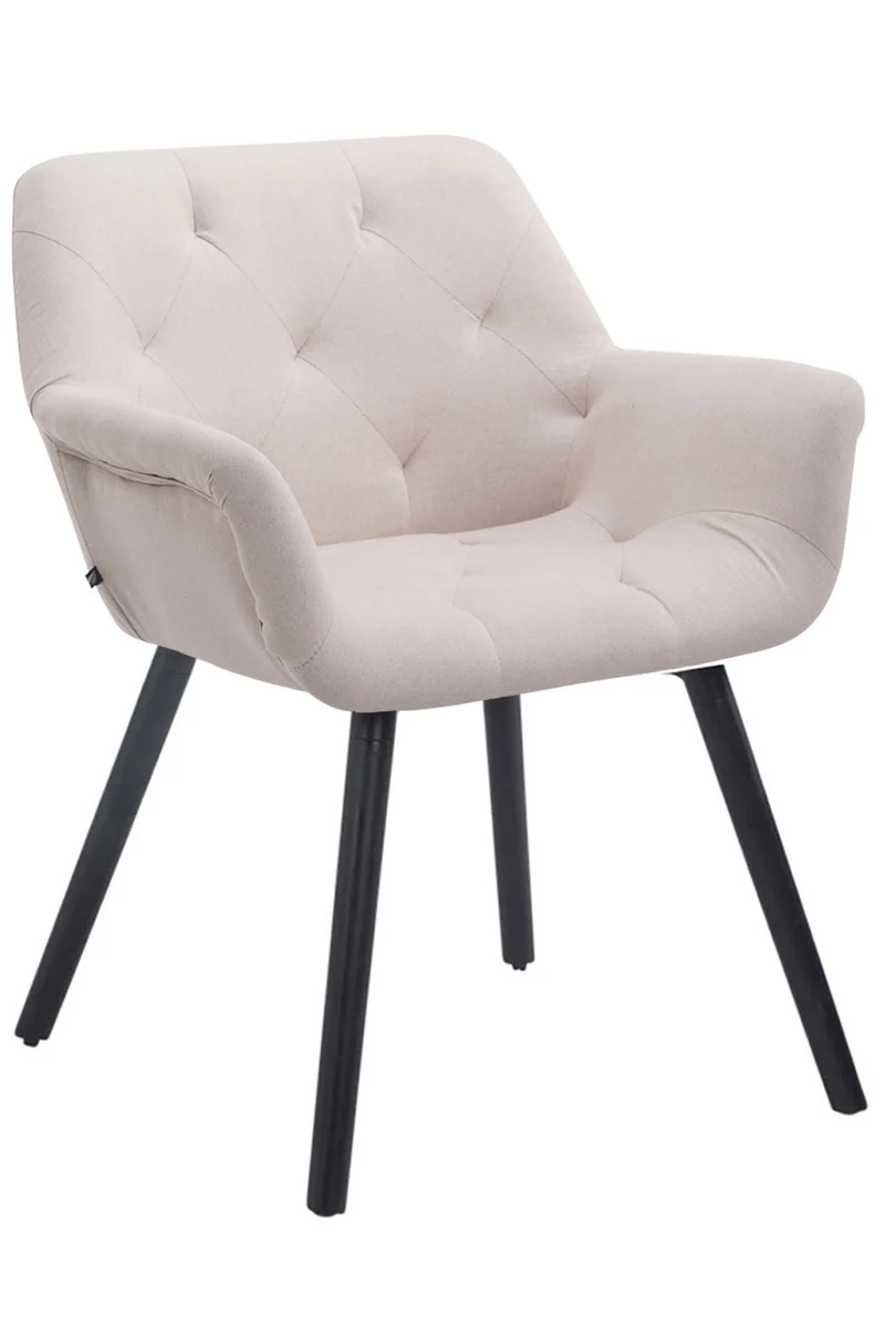Chaise de visiteur bureau salon assise capitonné en tissu crème pieds en bois foncé 10_0006158