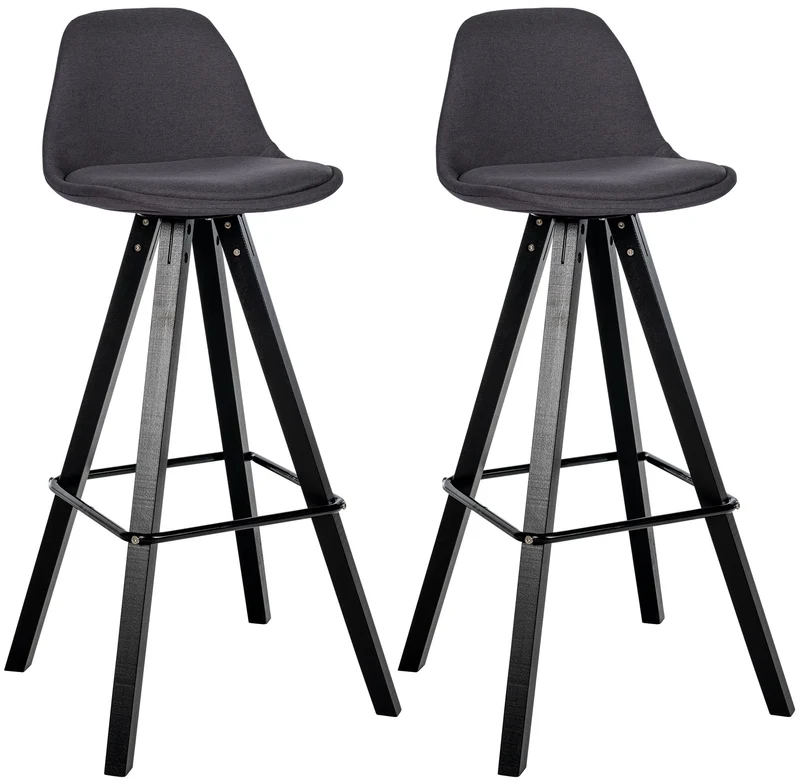 Lot de 2 tabourets de bar chaise haute repose-pieds style scandinave en tissu gris foncé structure en bois foncé carré 10_0006085