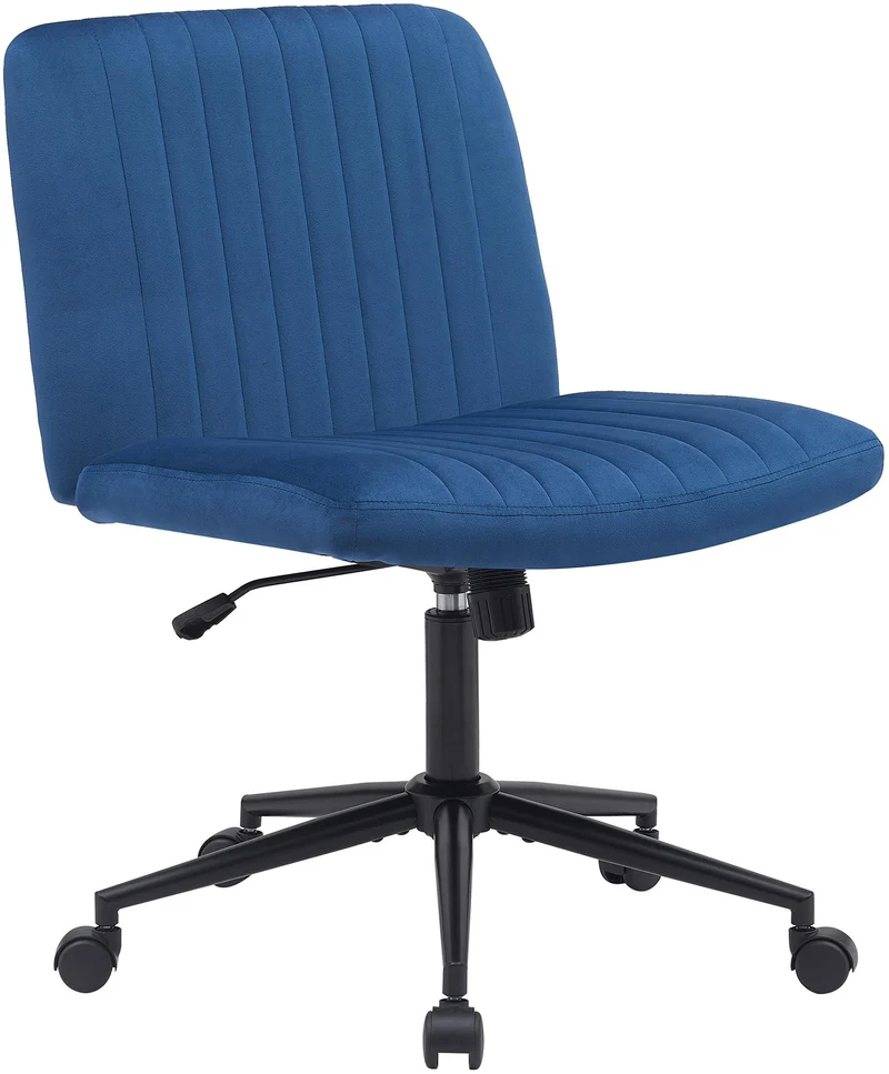 Chaise de bureau contemporaine surpiqûres verticale en velours bleu réglable en hauteur et rotatif à 360 degrés 10_0007031