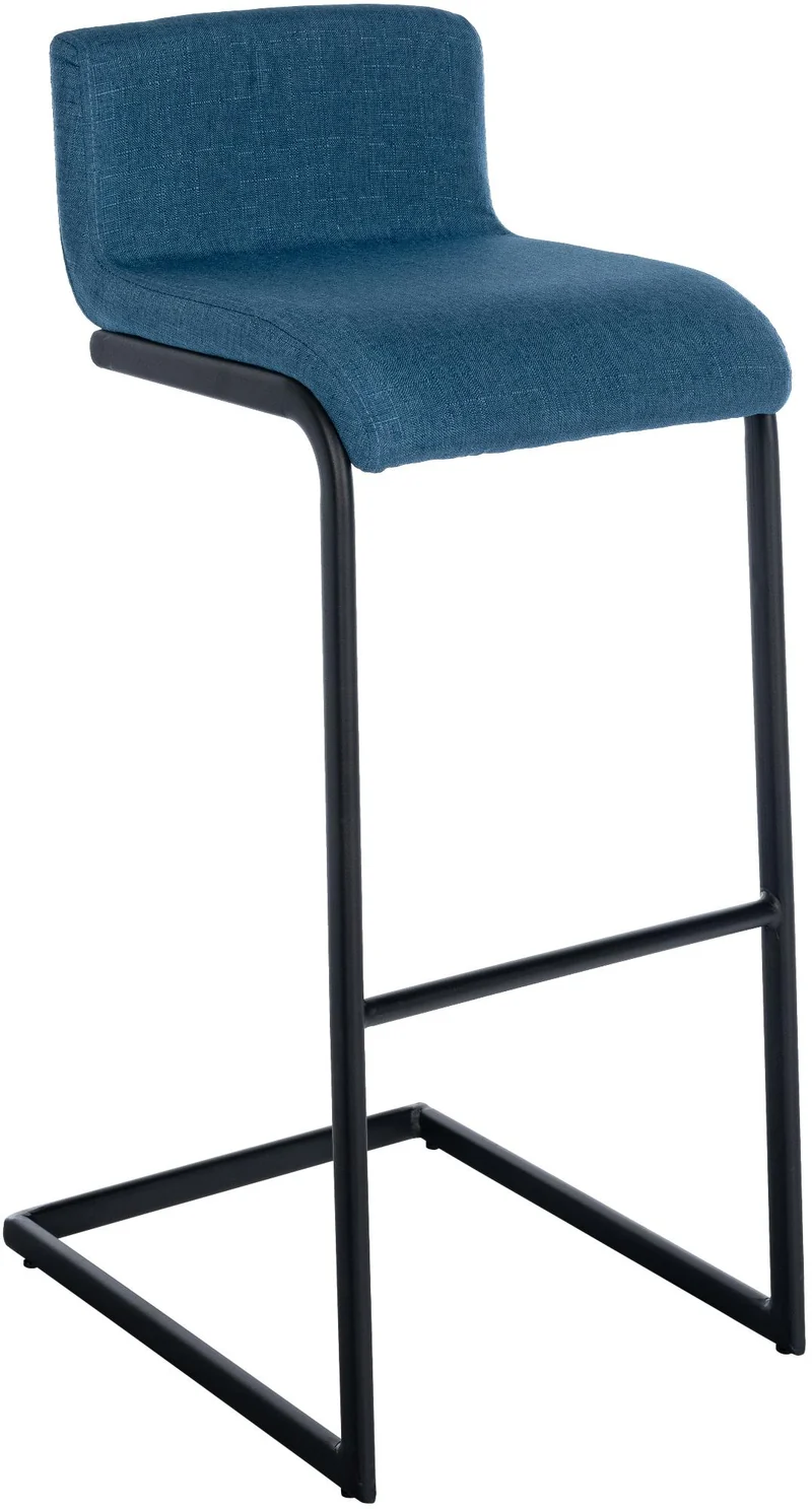 Tabouret de bar x1 design minimaliste assise en tissu bleu piètement en U métal noir repose-pieds 10_0006278