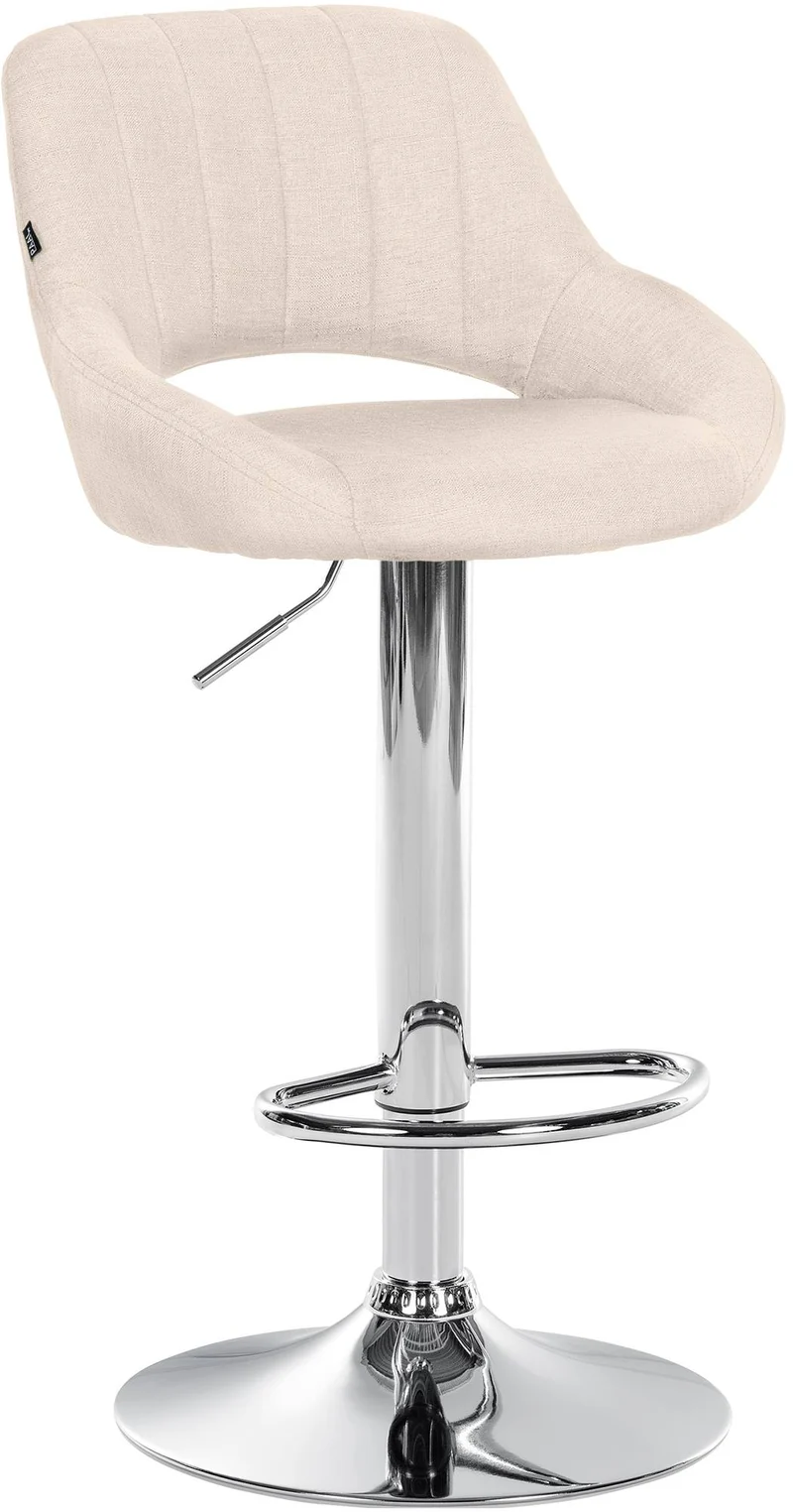 Tabouret de bar x1 avec repose-pieds pivotant et réglable en tissu crème et métal 10_0005218