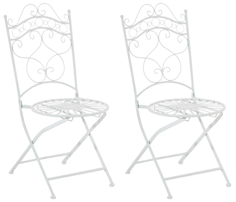 Lot de 2 chaises de jardin terrasse balcon design rustique en fer forgé blanc 10_0002863