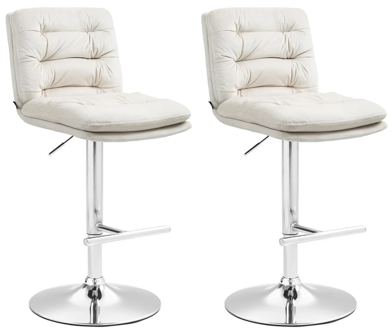 Lot de 2 tabourets de bar avec repose-pieds et dossier assise rembourré en velours crème et métal chromé 10_0006597
