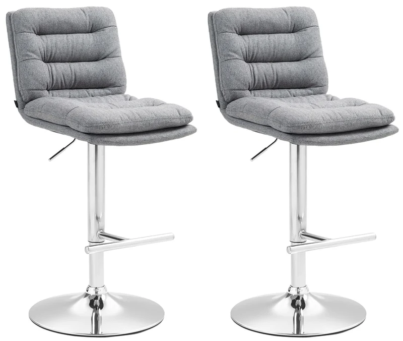 Lot de 2 tabourets de bar avec repose-pieds et dossier assise rembourré en tissu gris et métal chromé 10_0006585