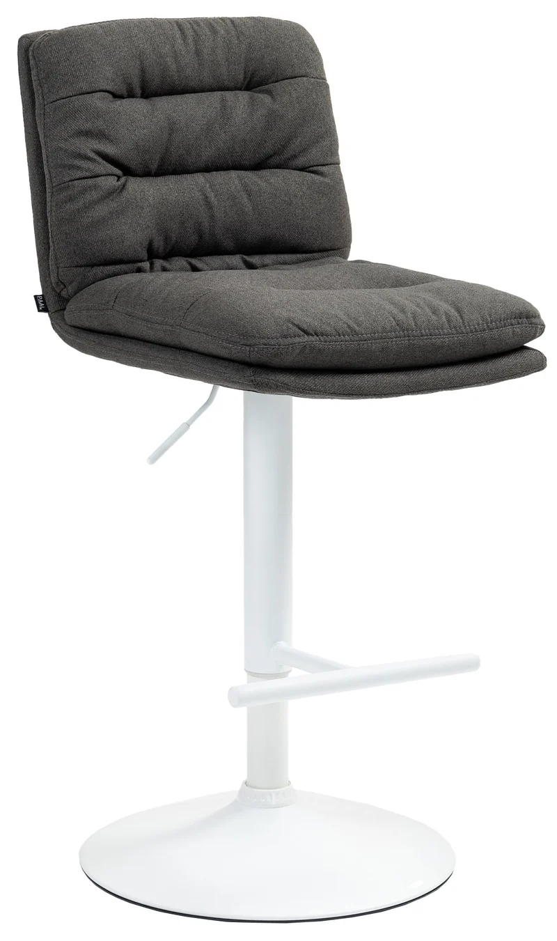 Tabouret de bar x1 repose-pieds et dossier assise rembourré en tissu gris foncé et métal blanc 10_0006508