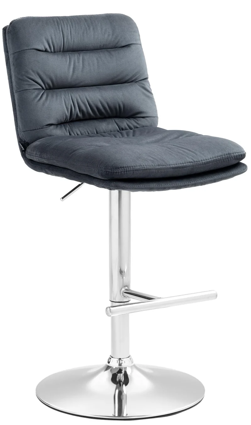Tabouret de bar x1 repose-pieds et dossier assise rembourré en velours gris foncé et métal chromé 10_0006092