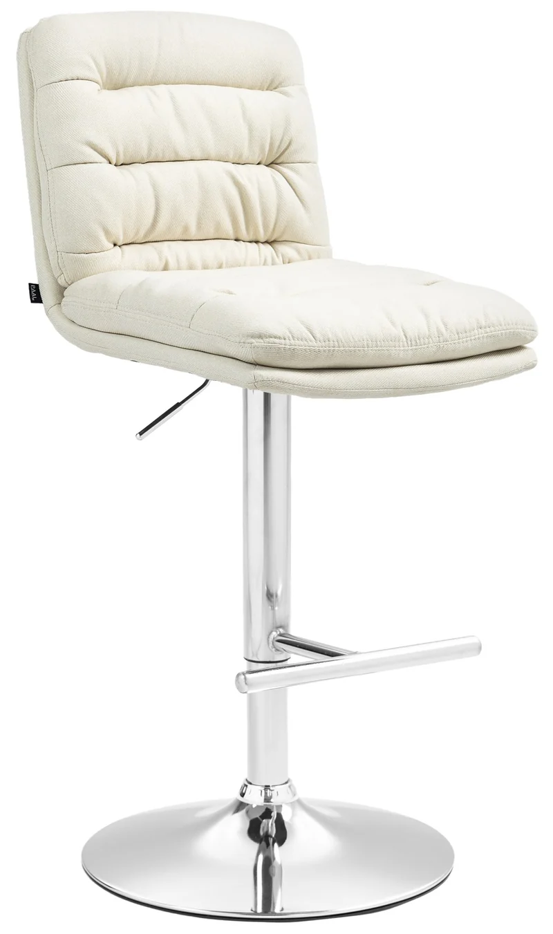 Tabouret de bar x1 repose-pieds et dossier assise rembourré en tissu crème et métal chromé 10_0006058