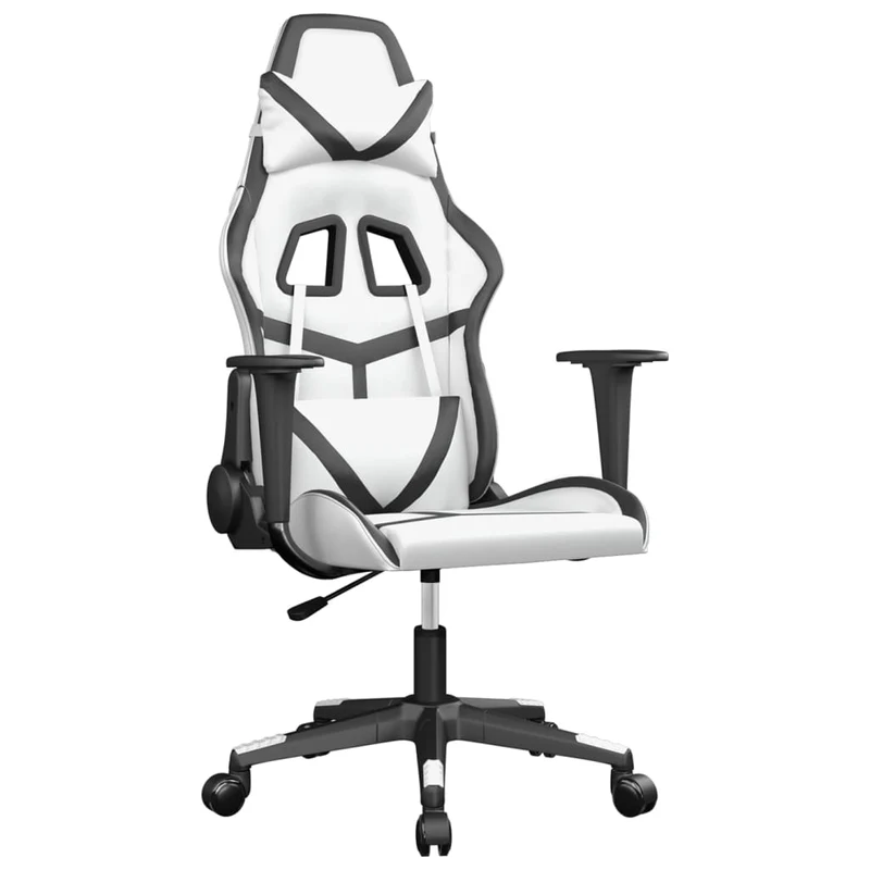 Fauteuil de bureau chaise gaming avec accoudoirs sur roulettes en PVC blanc et noir DEC025814