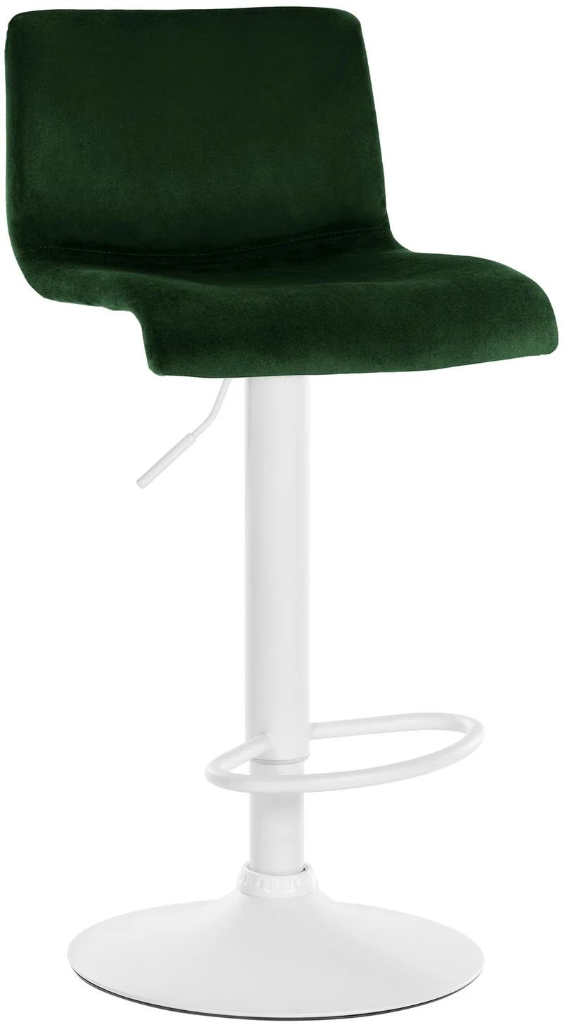 Tabouret de bar x1 repose-pieds hauteur réglable dossier bas en velours vert cadre métal blanc 10_0005952