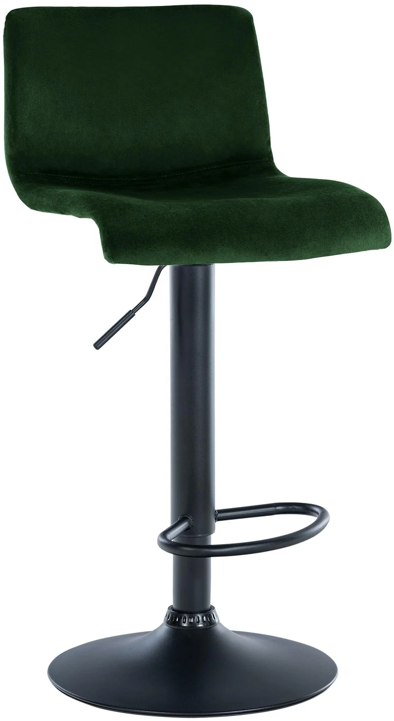 Tabouret de bar x1 repose-pieds hauteur réglable dossier bas en velours vert cadre métal noir 10_0005948