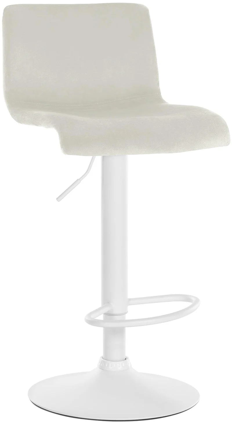 Tabouret de bar x1 repose-pieds hauteur réglable dossier bas en velours crème cadre métal blanc 10_0005831