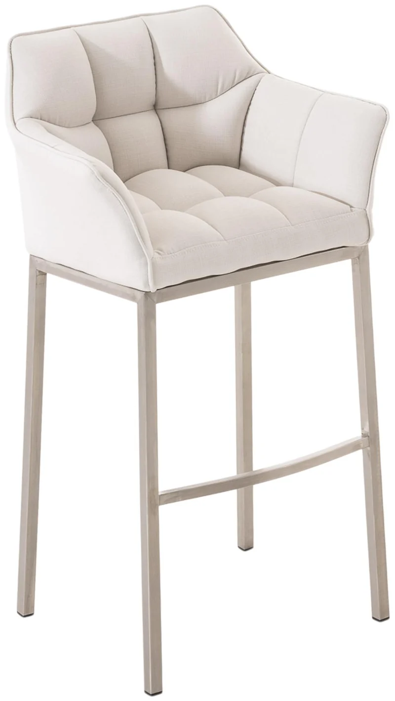 Tabouret de bar x1 assise enveloppante capitonnée en tissu blanc avec structure à 4 pieds en acier inoxydable 10_0006607