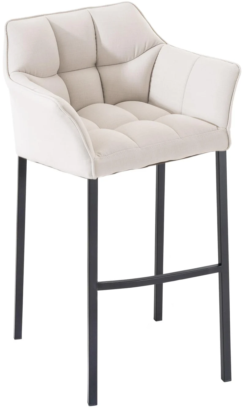 Tabouret de bar x1 assise enveloppante capitonnée en tissu blanc avec structure à 4 pieds enmétal noir 10_0006605