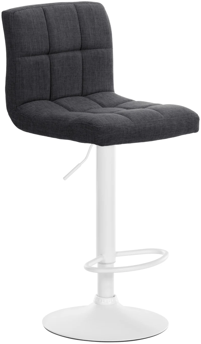 Tabouret de bar x1 style contemporain en tissu matelassé gris foncé cadre métal blanc 10_0005785