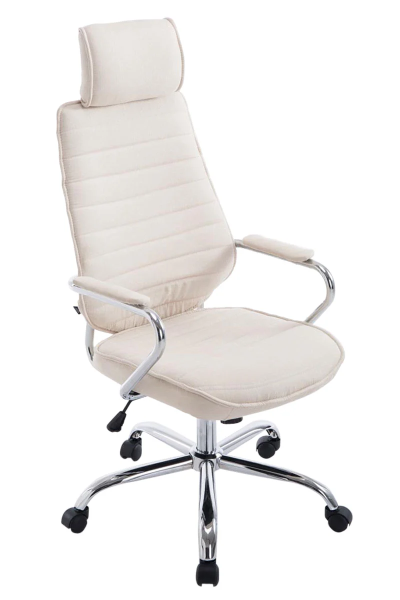 Fauteuil de bureau hauteur réglable pivotant mécanisme de bascule tissu crème et métal chromé 10_0006966