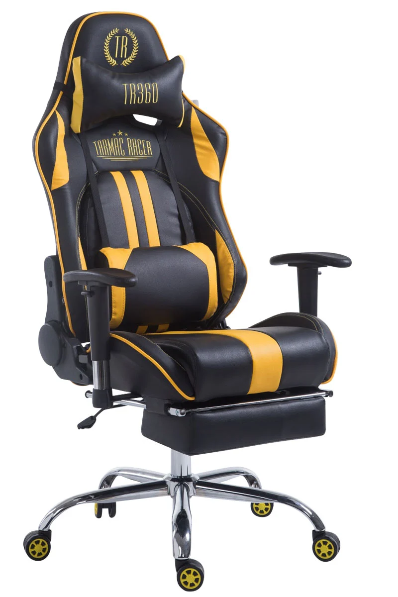 Chaise gamer ergonomique design sport et confort extrême avec repose-pieds similicuir noir / Jaune 10_0006949