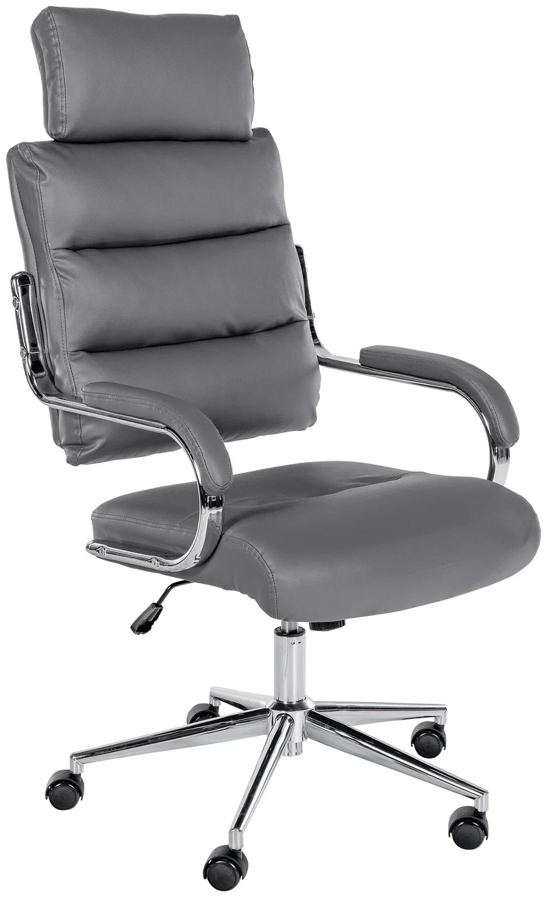 Fauteuil exécutif sur roulettes design épuré et confort optimal base chromée et revêtement en similicuir gris 10_0007019