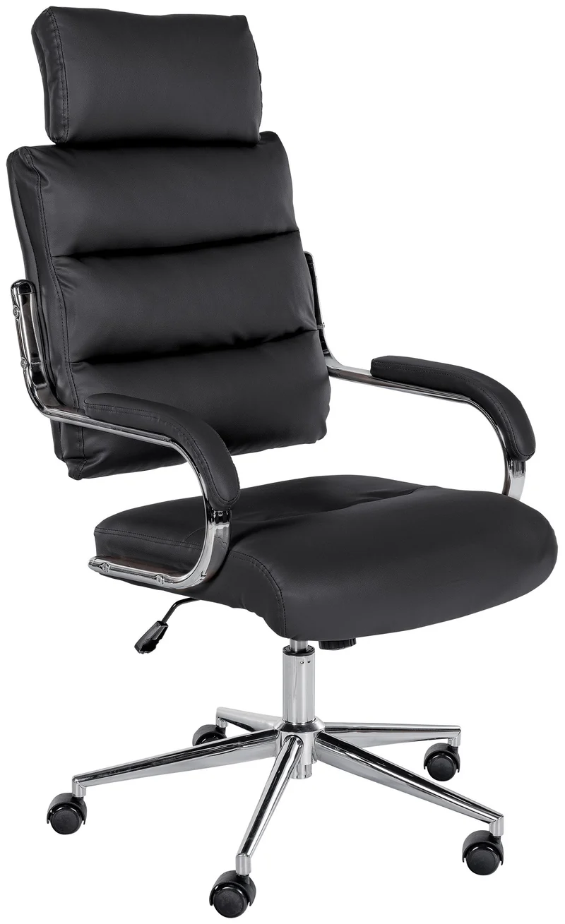 Fauteuil exécutif sur roulettes design épuré et confort optimal base chromée et revêtement en similicuir noir 10_0006954