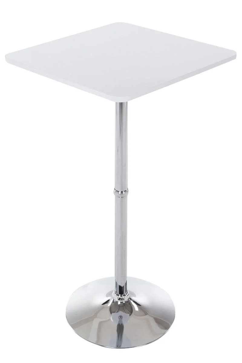 Table de bar bistrot plateau carrée 60x60 cm en bois blanc et métal chromé 10_0006146